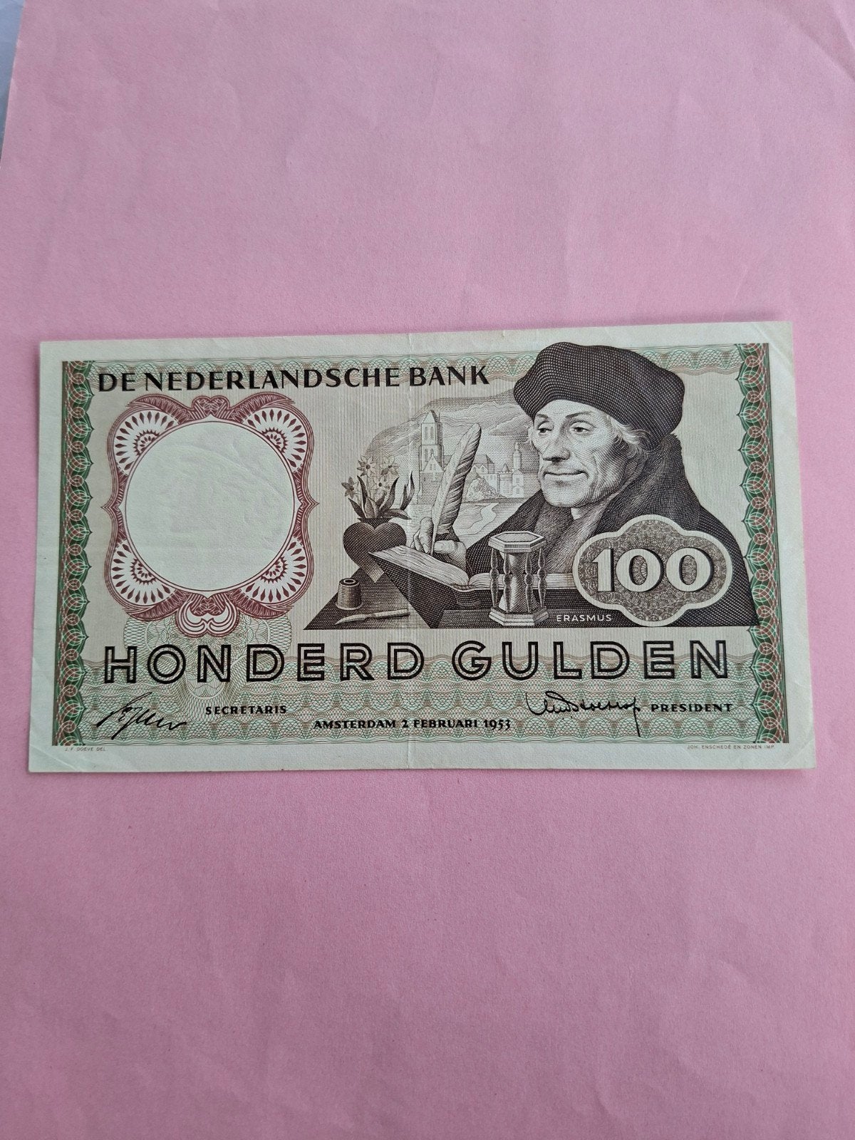 100 gulden Erasmus Replacement uit 1953 in PR+
Serie nummer, Postzegels en Munten, Bankbiljetten | Nederland, Ophalen of Verzenden