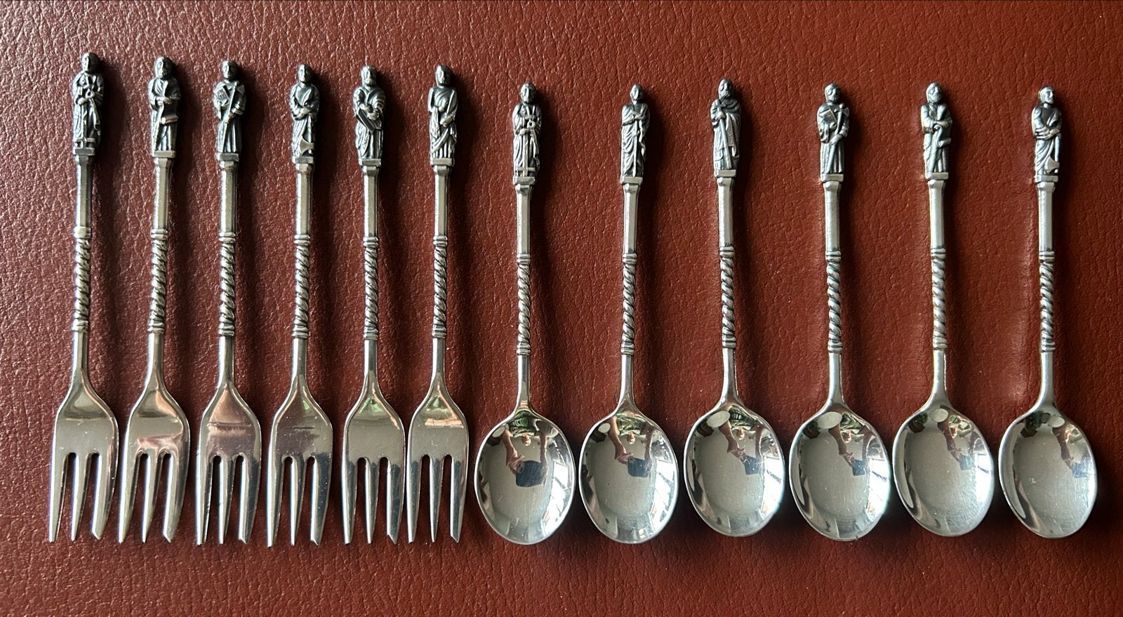 Apostel zilveren lepeltjes en vorkjes set, Antiek en Kunst, Ophalen of Verzenden