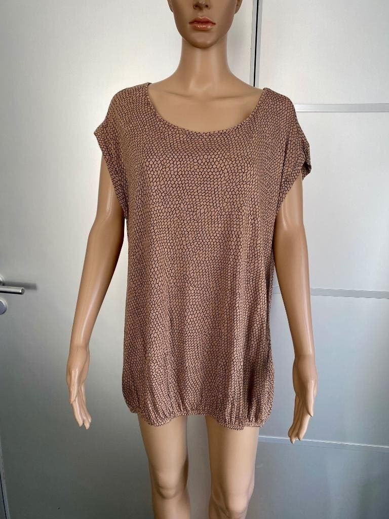 J271 Opus maat 44=L lang shirt top blouse beige/bruin, Beige, Maat 42/44 (L), Ophalen of Verzenden, Zo goed als nieuw