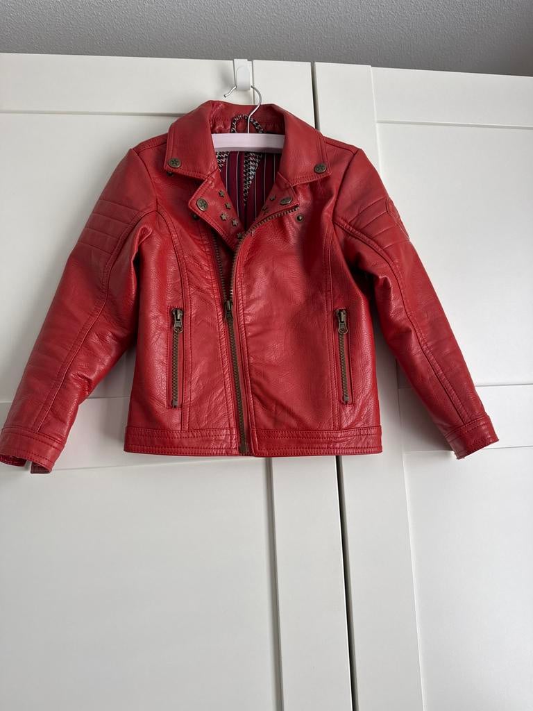 Like Flo - Stoere rode leren(look) jasje - Maat 110, Verzenden, Zo goed als nieuw, Meisje, Jas