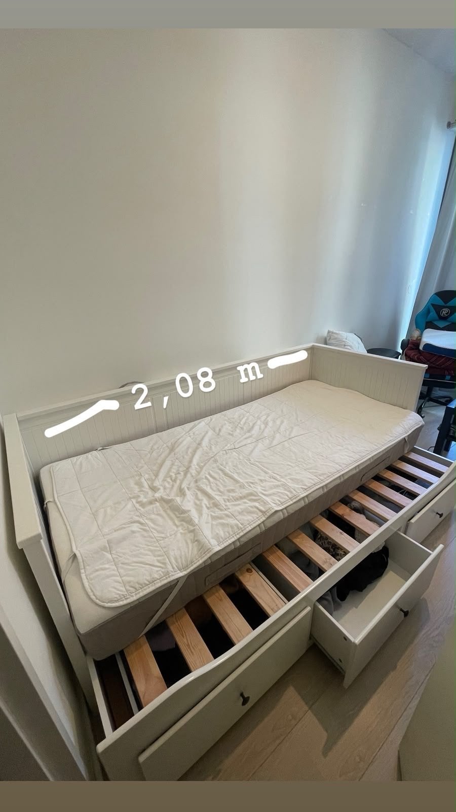 Uitschuifbaar bed met opberglades - Wit, Ophalen, Verstelbaar, Wit, Tweepersoons