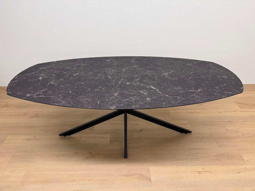 Deens ovale eettafel HPL Marmer 220x110 - Direct Leverbaar, 100 tot 150 cm, 200 cm of meer, Ophalen of Verzenden, Zo goed als nieuw