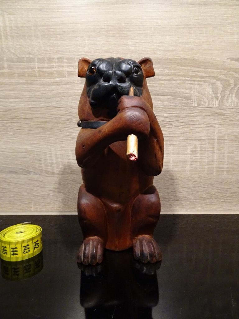 Oude tabakspot hond zwarte woud black forest, Antiek en Kunst, Kunst | Beelden en Houtsnijwerken, Ophalen of Verzenden