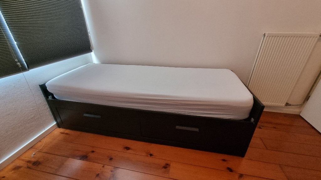 Bedbank Ikea Brimnes, Ophalen, Zwart, Tweepersoons, 80 cm
