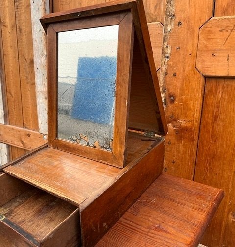 Scheerkist hout origineel kist scheren met lade groot model, Antiek en Kunst, Curiosa en Brocante, Ophalen of Verzenden