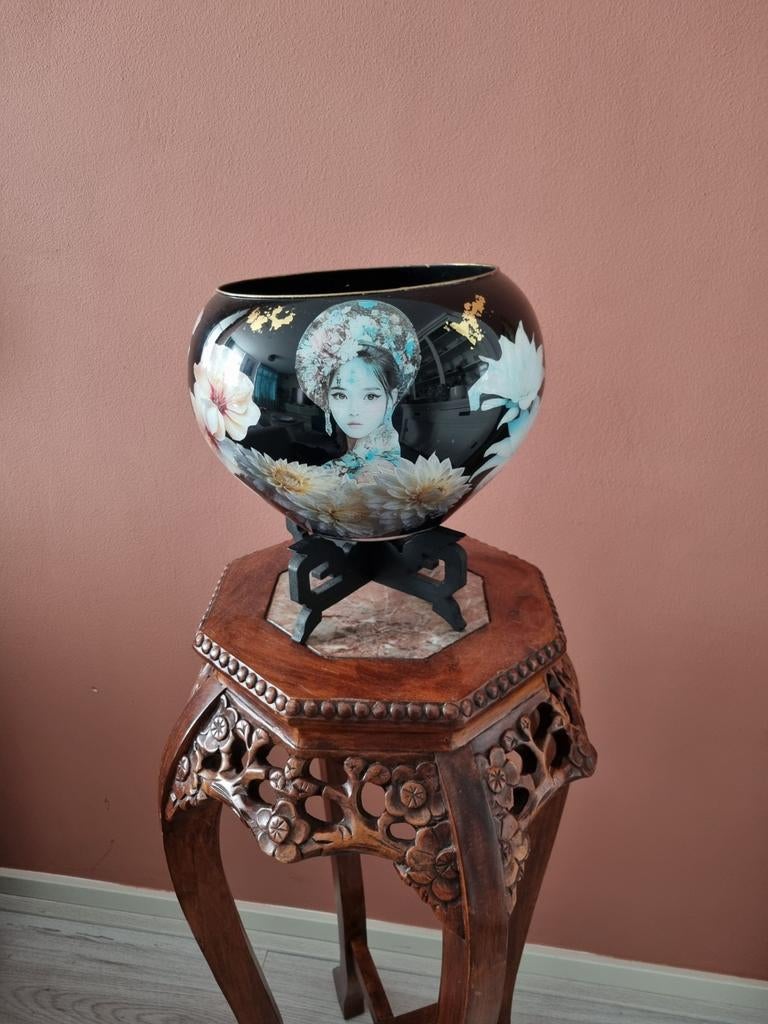 Decoratieve vaas met kleurrijke bloemen, gouden reliëfverf, Ophalen of Verzenden, Nieuw