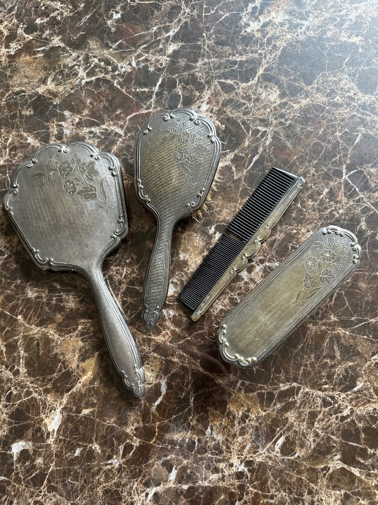 Antieke borstel en spiegel set, Verzenden, Rechthoekig, Minder dan 50 cm