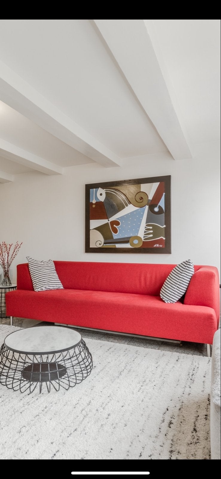 Design bank rood stof - Zo goed als nieuw, Huis en Inrichting, Ophalen, Driepersoons, 75 tot 100 cm, Zo goed als nieuw