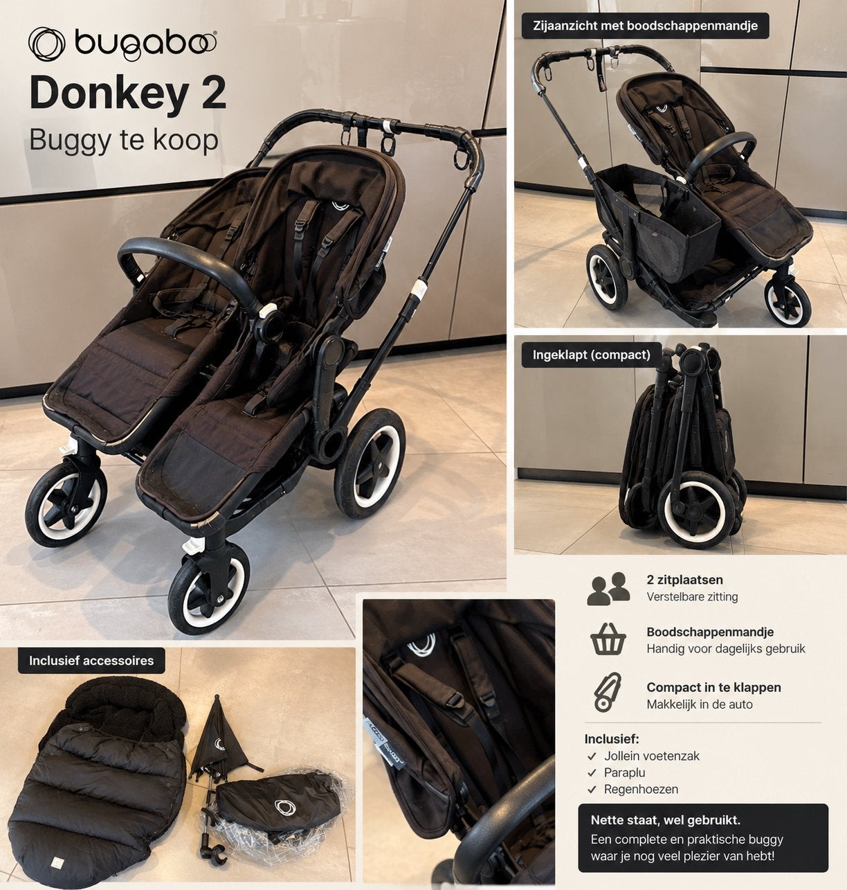 Bugaboo Donkey 2 zwart, Ophalen, Zo goed als nieuw, Bugaboo