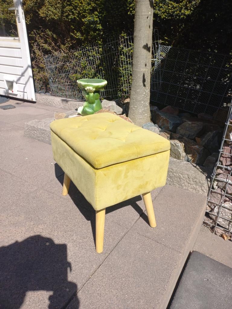 Voetenbank met opbergruimte - Oker Velours, Ophalen, Minder dan 50 cm, Vierkant, Minder dan 50 cm