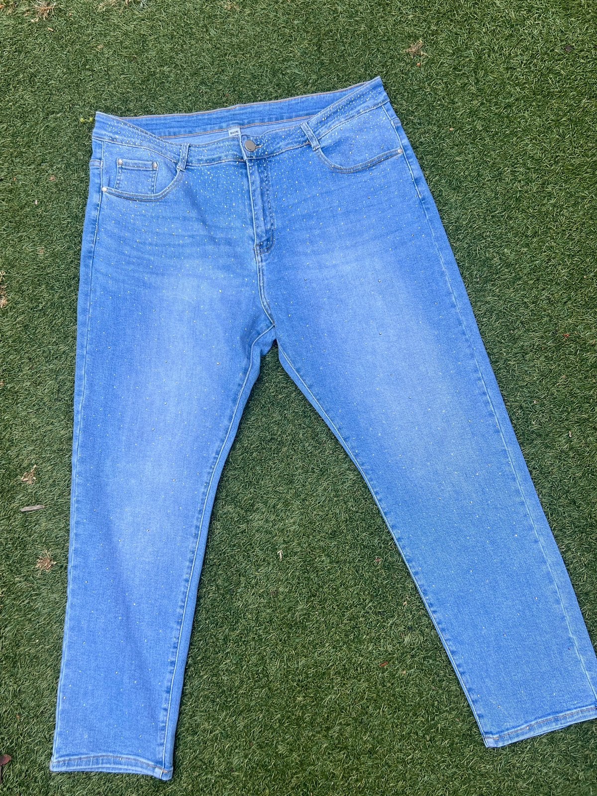 Spijkerbroek rechte pijp, met steentjes maat 52/6xl G-Smack, Kleding | Dames, Ophalen of Verzenden, Nieuw, Blauw, Overige jeansmaten