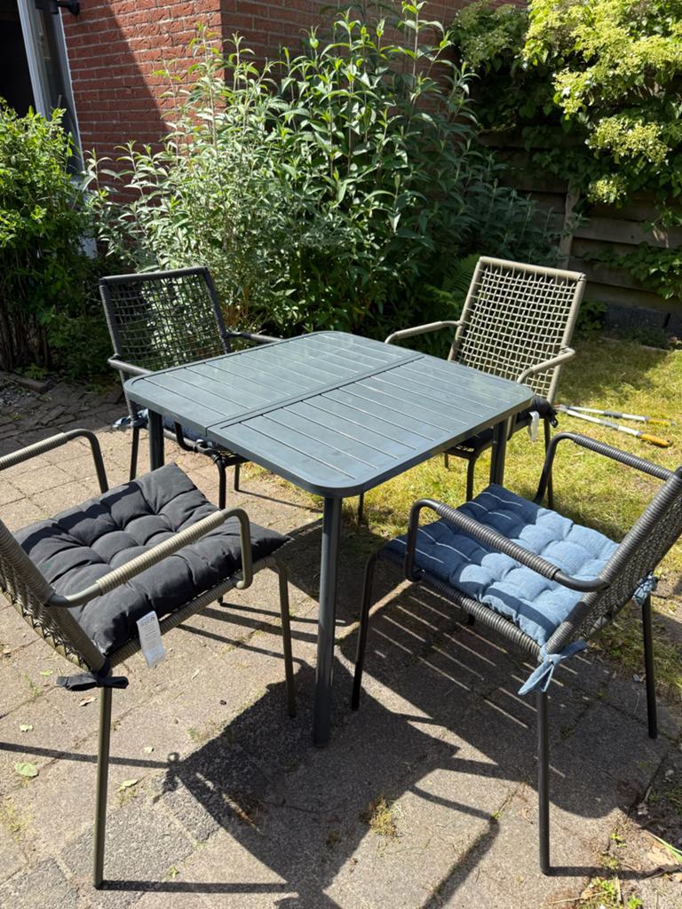 Tuinset met 4 stoelen (Greenbird Palermo van Gamma), Ophalen, 4 zitplaatsen, Gebruikt, Eettafel