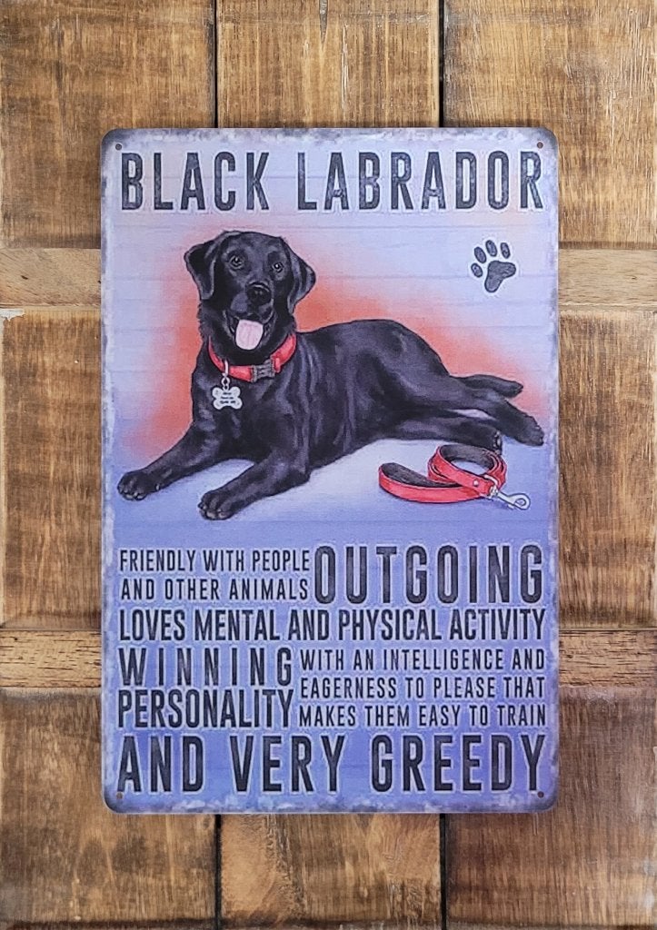 Labrador zwart eigenschappen reclamebord van metaal wandbord, Info@deconoord.nl, Deco Noord, Nieuw, Ophalen of Verzenden