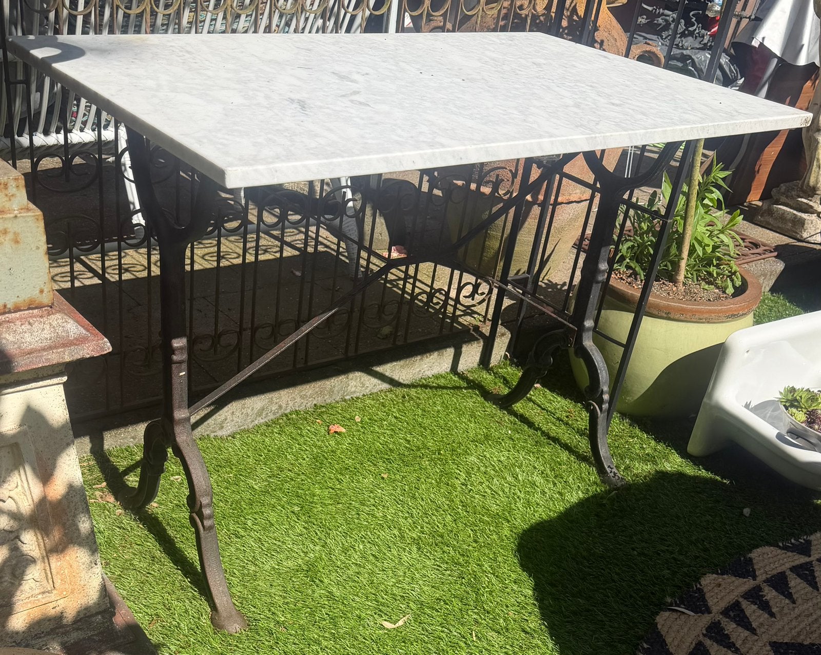 Vintage marmeren smeedijzeren tuintafel, Tuin en Terras, Ophalen, Nieuw, Rechthoekig, Metaal