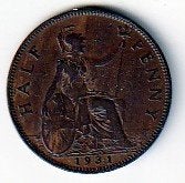 1/2  penny  1931  Engeland. km. 837., Ophalen of Verzenden, Overige landen, Losse munt