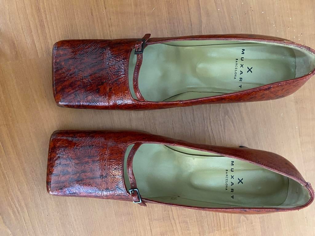 Muxart Barcelona Pumps - bruin-rode  met vierkante neus, Kleding | Dames, Schoenen, Ophalen of Verzenden, Gedragen, Rood, Pumps
