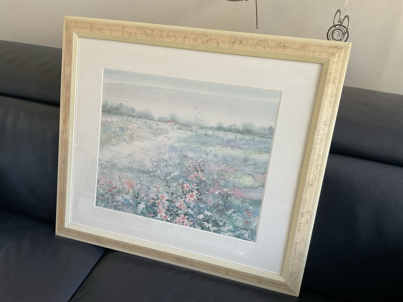 Aquarel Landschap met Bloemen - Gesigneerd W.F. Bijkerk, Antiek en Kunst, Ophalen, Realistisch, Gesigneerd, Landschap