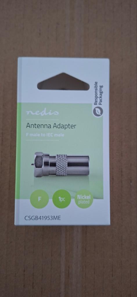 Nedis Antenne Adapter F-male naar IEC-male - Vernikkeld, Audio, Tv en Foto, Audiokabels en Televisiekabels, Nieuw, Tv-kabel, Minder dan 2 meter