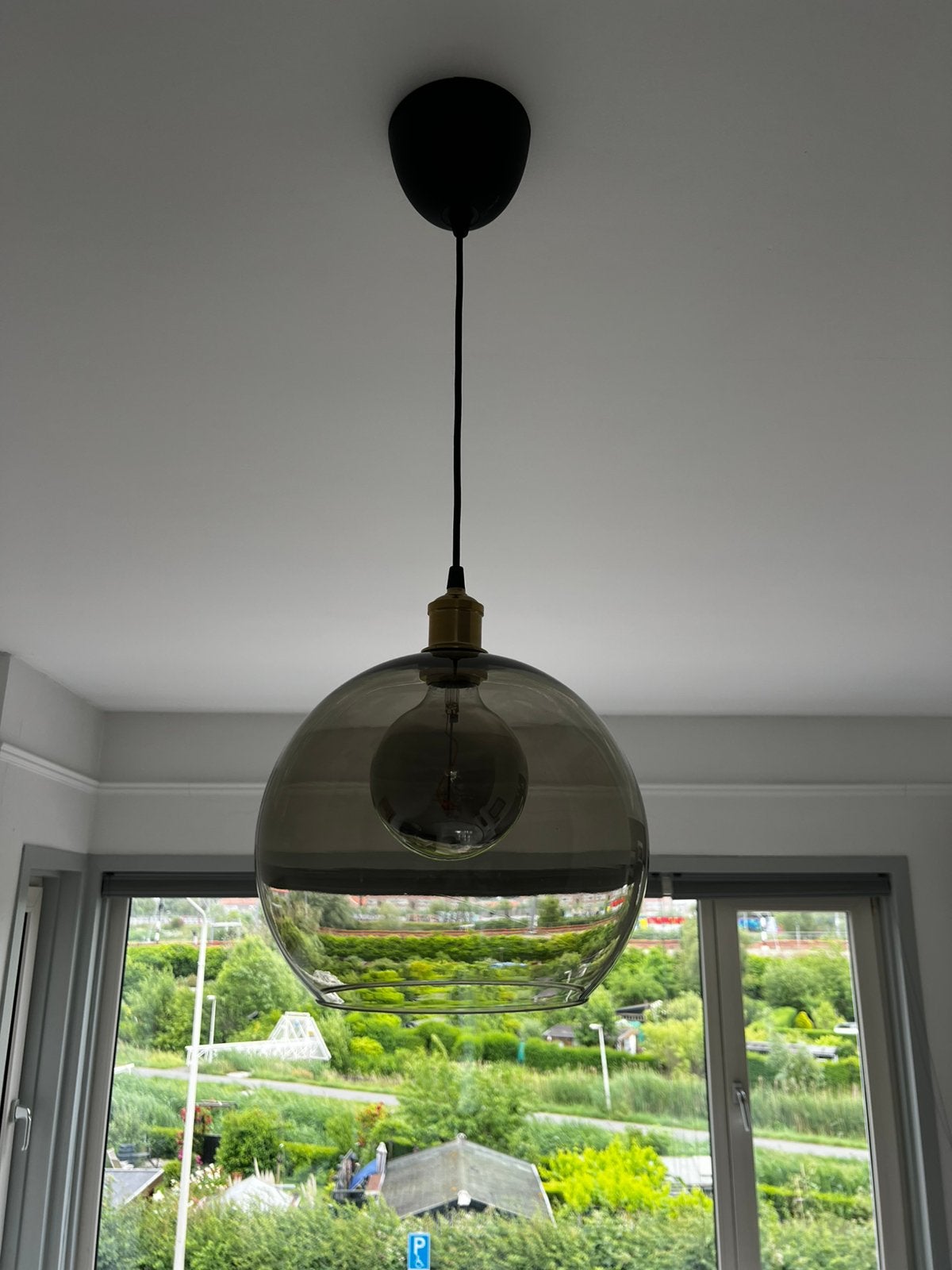 IKEA JAKOBSBYN / JÄLLBY hanglamp smoke glas incl. LED lamp, Huis en Inrichting, Ophalen of Verzenden, Zo goed als nieuw, Glas