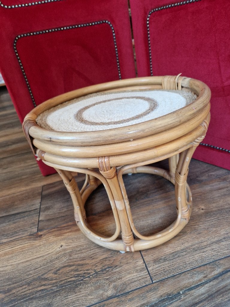 Prachtig vintage rotan bijzettafeltje – Boho & Webbing stijl, 45 tot 60 cm, Overige materialen, Minder dan 55 cm, Rond