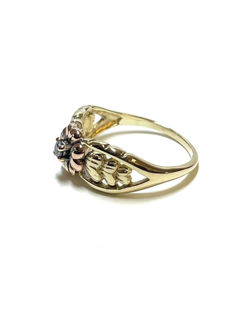 14k geel en roségouden ring met een zirkonia, 18 tot 19, -, -, Ophalen of Verzenden