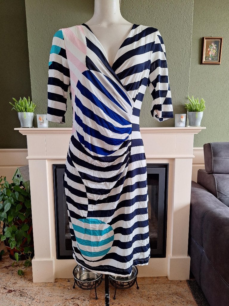 Luisa Cerano jurk M 38 blauw wit, Kleding | Dames, Jurken, Maat 38/40 (M), Zo goed als nieuw, Verzenden, Blauw