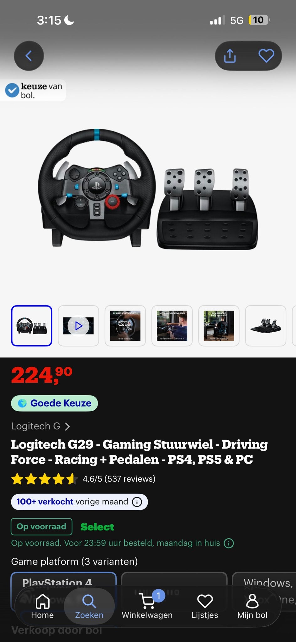 Logitech G29 Gaming Stuurwiel met Force Feedback, Racestuur, Force feedback, Zo goed als nieuw, Logitech