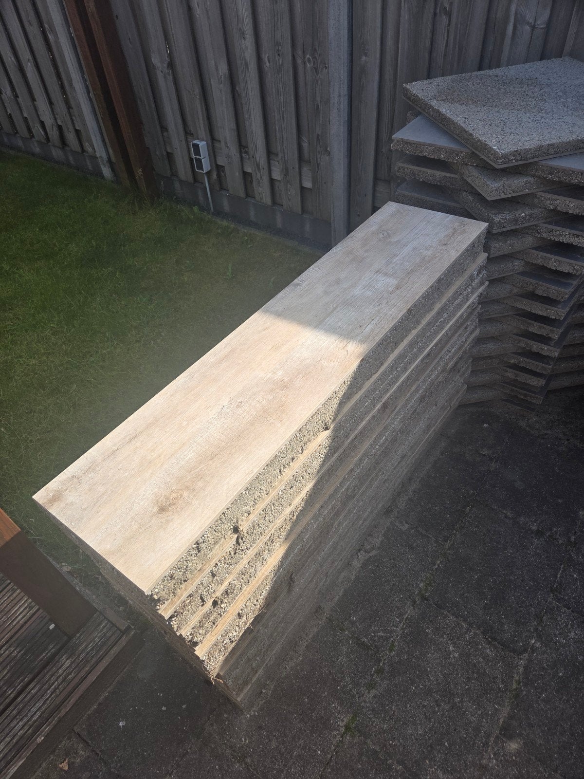 19 keramische tegels houtlook 120 x 29,5 x 4, Tuin en Terras, Tegels en Klinkers, Ophalen, Gebruikt, Keramiek, Overige typen