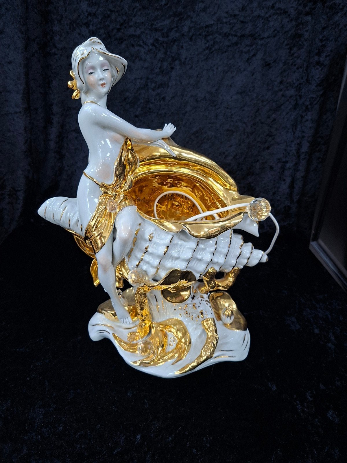 Antieke porseleinen schemerlamp met gouden accenten, Ophalen of Verzenden