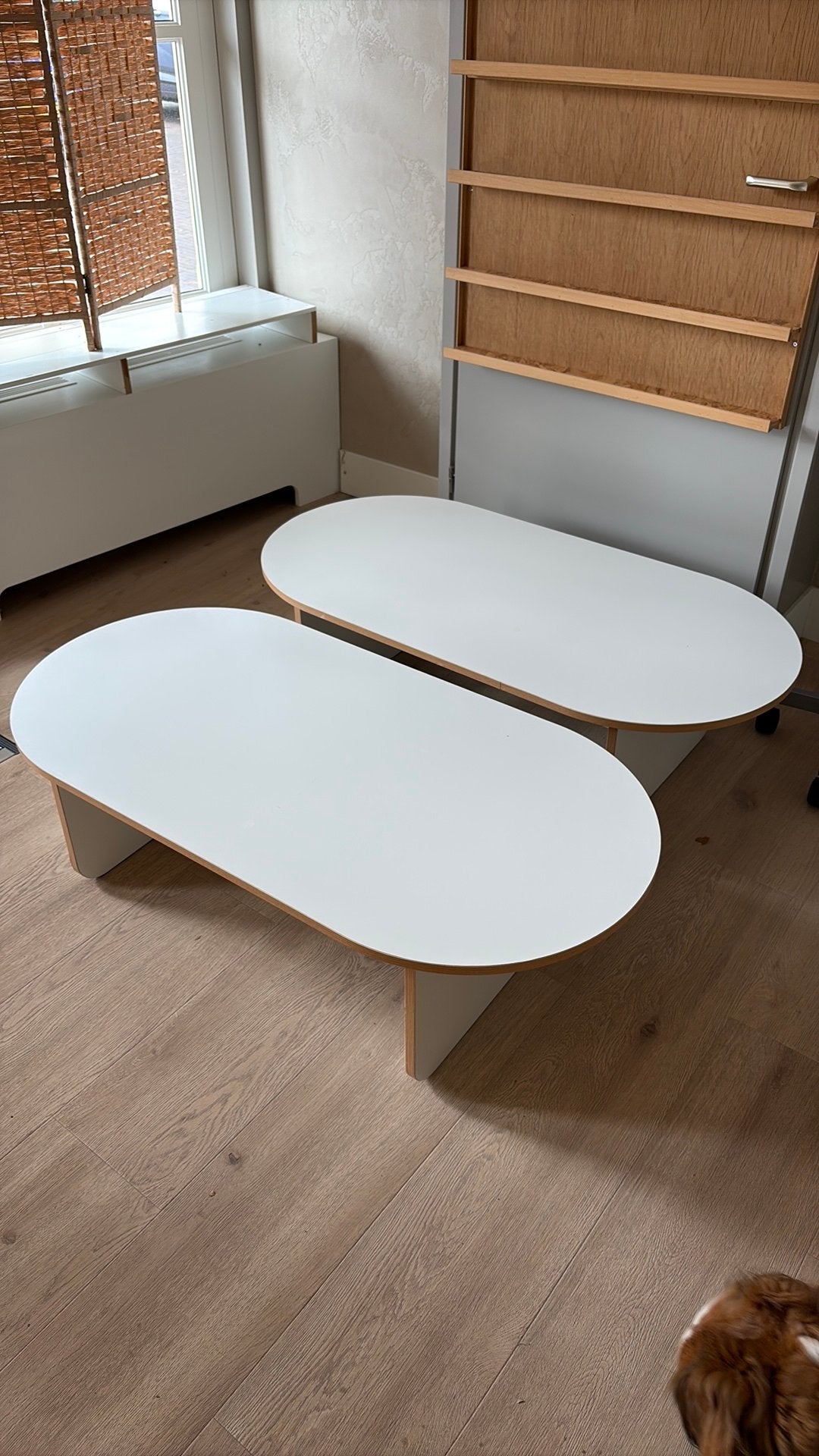 2 witte salontafels, Ophalen, 100 tot 150 cm, Rond, 50 tot 100 cm