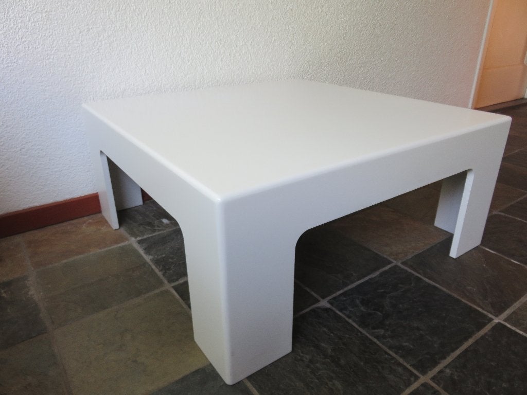 Vintage witte vierkante space age salontafel Marc Berthier, Ophalen, Minder dan 45 cm, Vierkant, Zo goed als nieuw