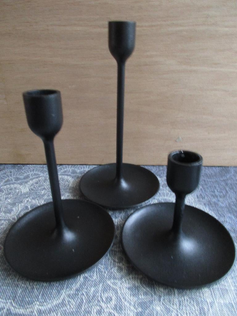 Ikea zwarte FULLTALIG Kandelaar set van 3, Zwart, Ophalen of Verzenden, Zo goed als nieuw, Metaal