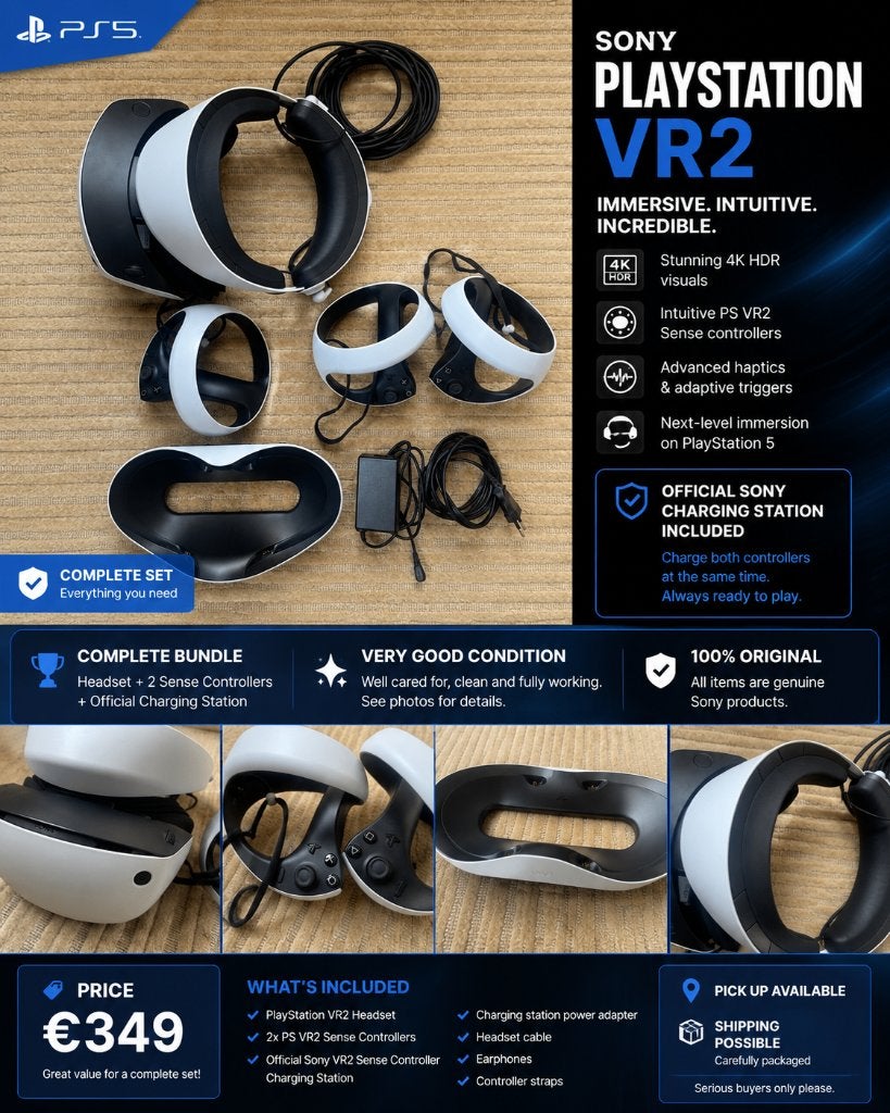 Sony PlayStation VR2 + 2 Sense Controllers + charger, Ophalen, Overige genres, 1 speler, Virtual Reality