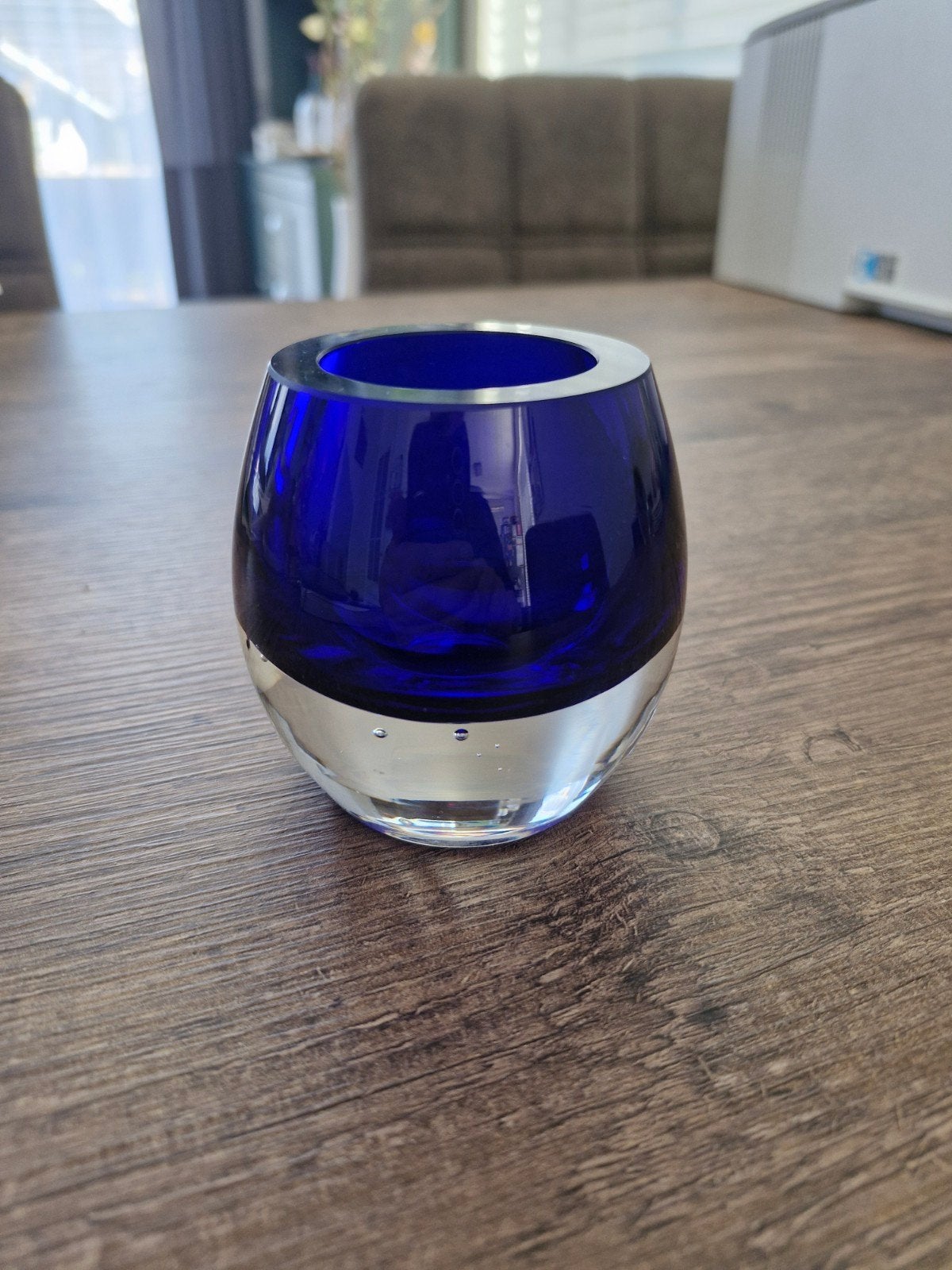 Zwaar glazen Kobalt blauwe kaarshouder, Ophalen of Verzenden