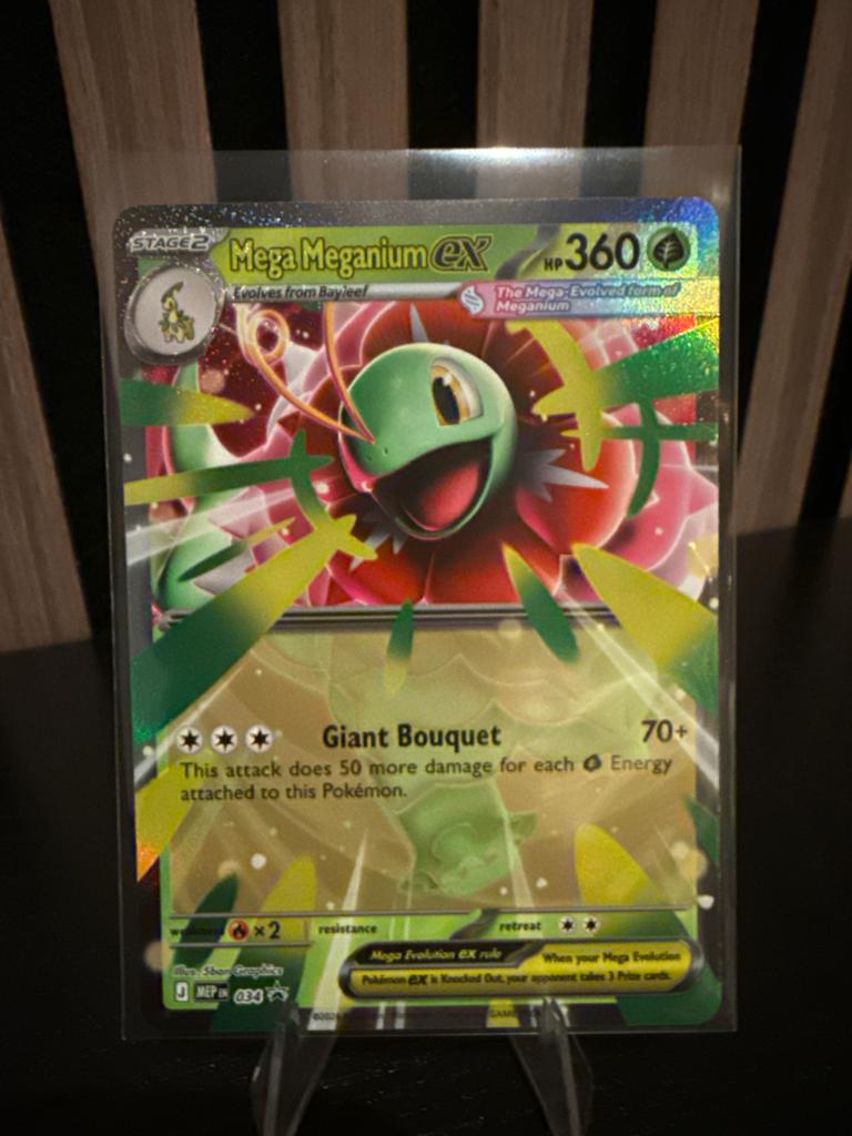 Mega Meganium EX 034 Pokémon Kaart, Ophalen of Verzenden, Zo goed als nieuw, Losse kaart, Foil