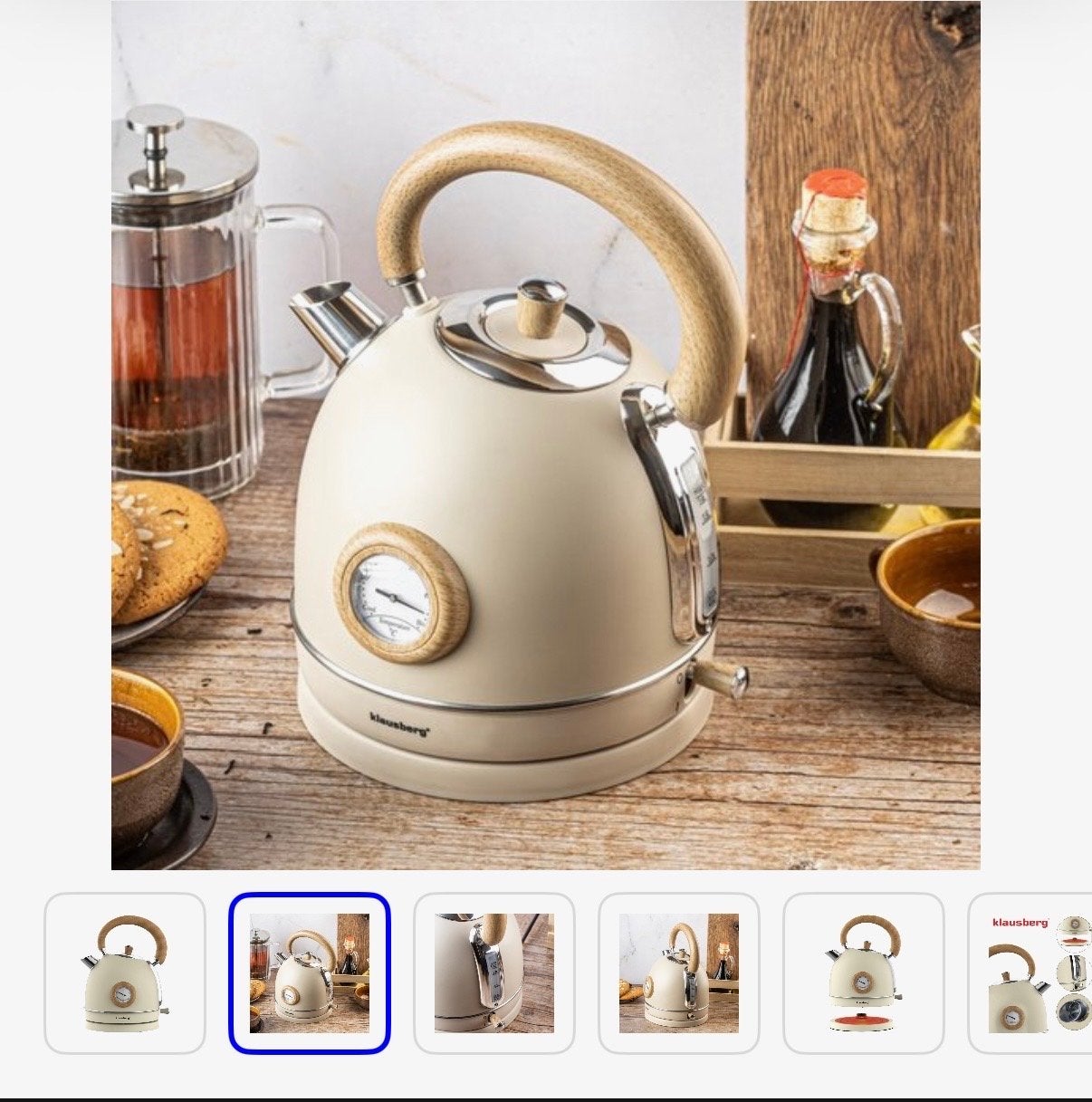 Klausberg Retro Waterkoker 1,8L Crème met Thermometer, 1 tot 2 liter, Ophalen, Zo goed als nieuw