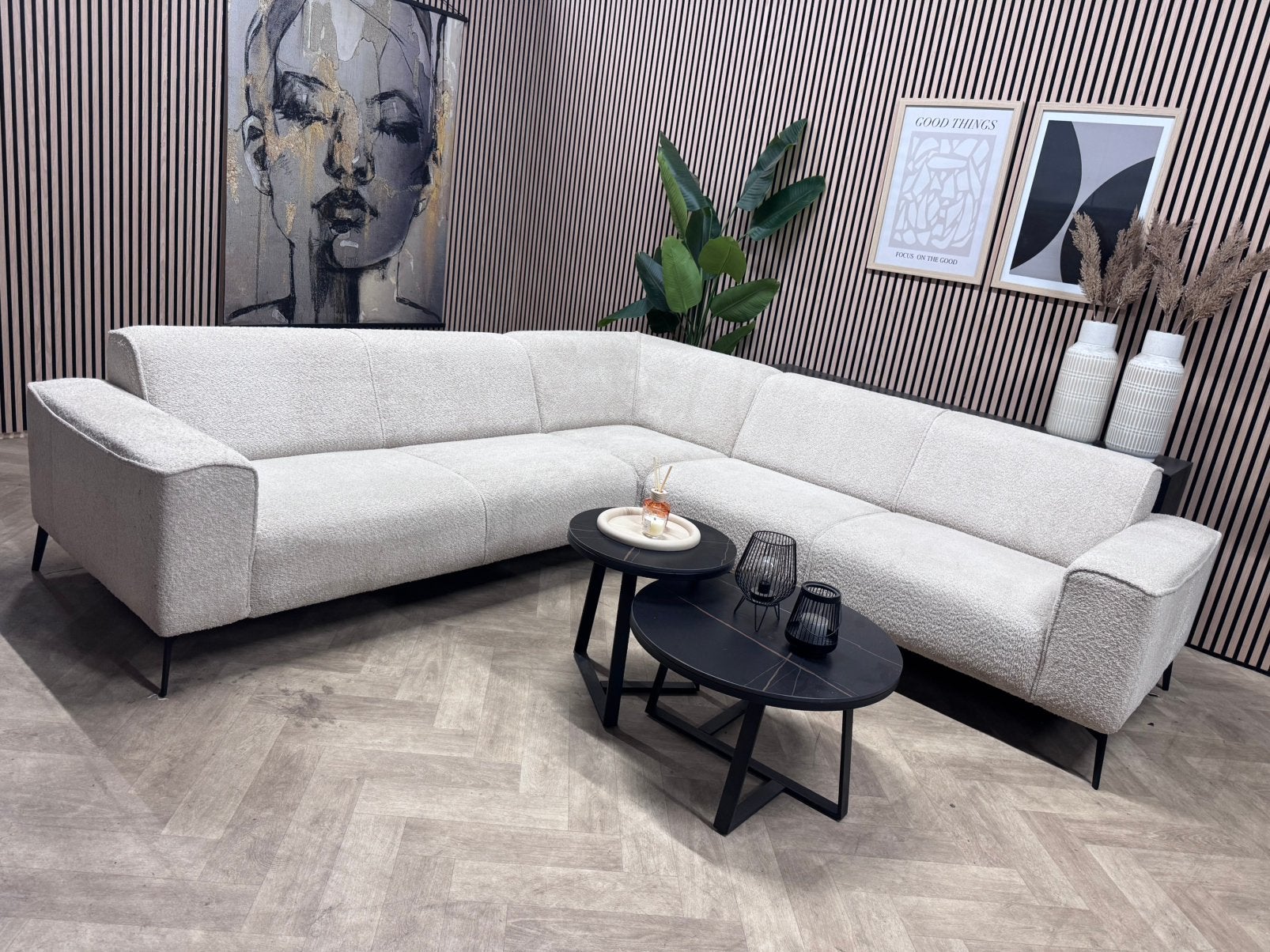 ZGAN Moderne Bouclè Hoekbank - Créme - 270 x 270cm