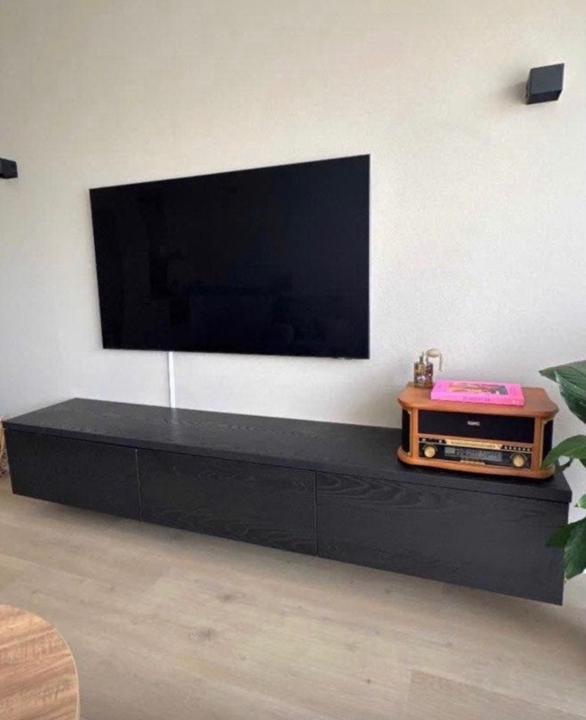 Tv meubel zwart, Ophalen, Overige materialen, Gebruikt, 200 cm of meer
