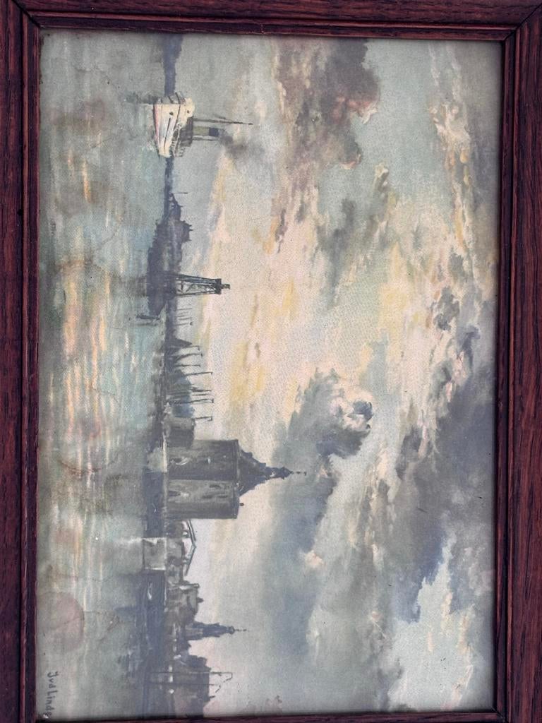 Antieke prent 'De Verdwijnende Zuiderzee' door Jvd Linde, Antiek en Kunst, Ophalen of Verzenden