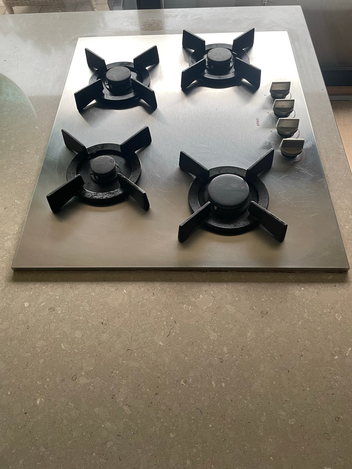 ATAG Gasfornuis 4-pits RVS - 52x64,5 cm, Ophalen, Gebruikt, 4 kookzones, Inbouw