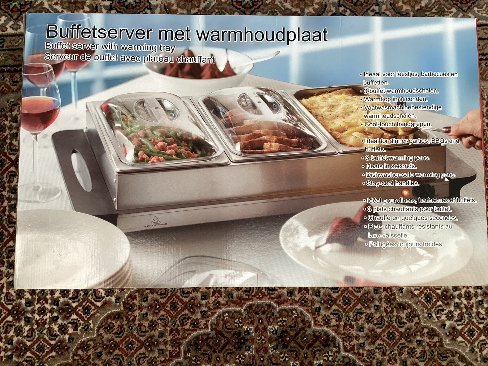 Buffetserver met warmhoudplaat - Ideaal voor feesten, Ophalen of Verzenden, Zo goed als nieuw