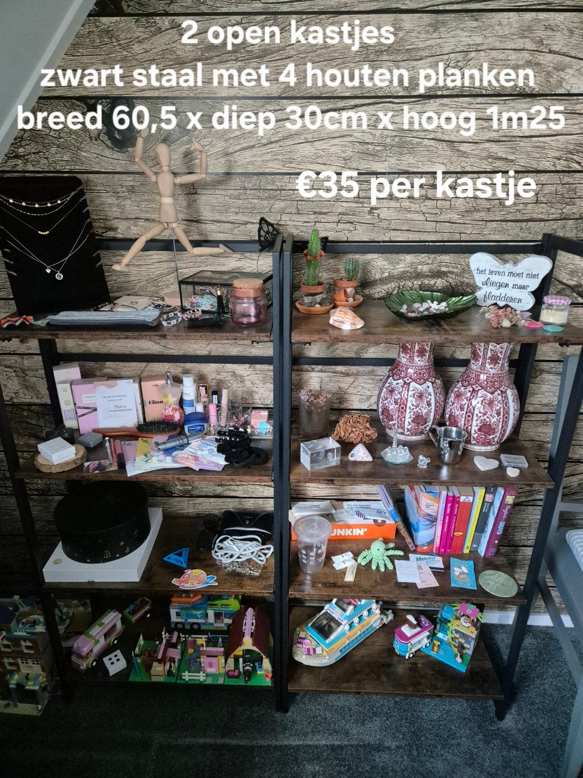 kastjes 2x (zwart staal met planken), Ophalen, Zo goed als nieuw