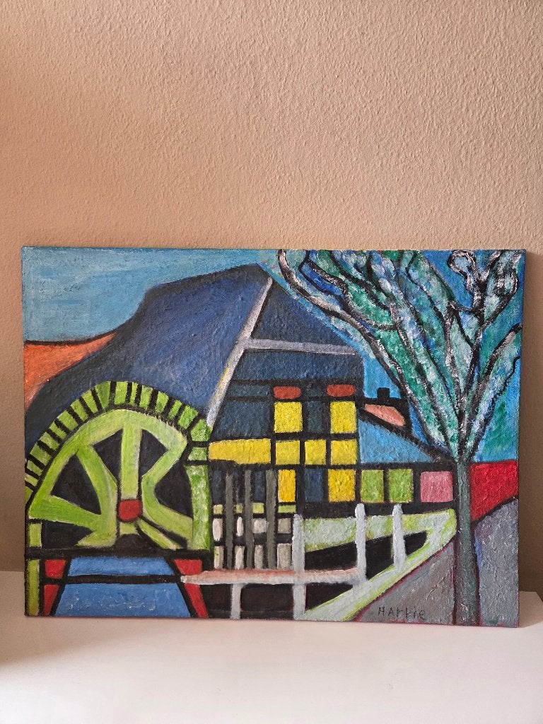 Schilderij De Watermolen Genneper Parken, Eindhoven. Acryl., Ophalen