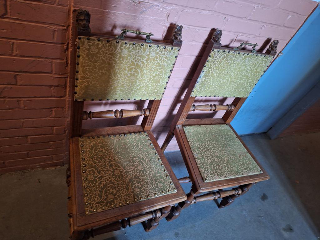 Set van 2 antieke stoelen met groen patroon, Antiek en Kunst, Antiek | Meubels | Stoelen en Banken, Ophalen