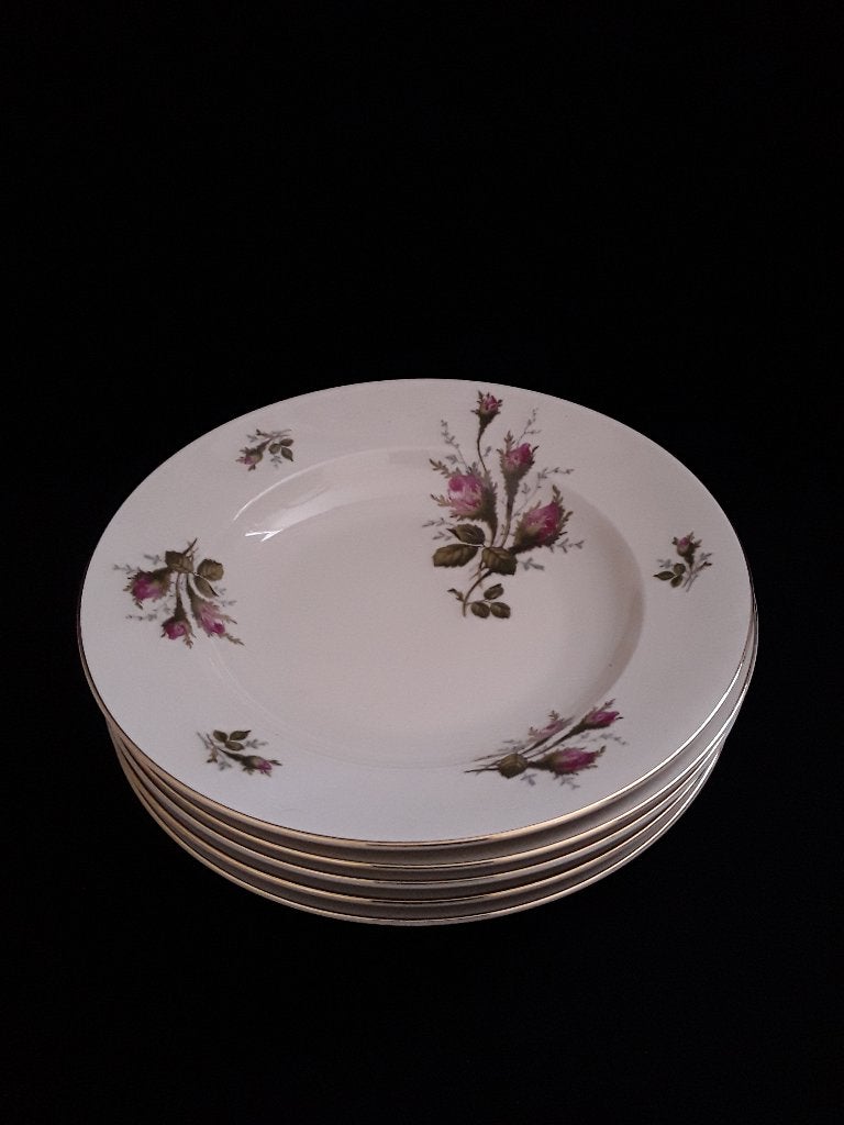 5 Rosenthal off white diepe borden met rozen, Verzenden, Zo goed als nieuw, Porselein, Bord of Schaal