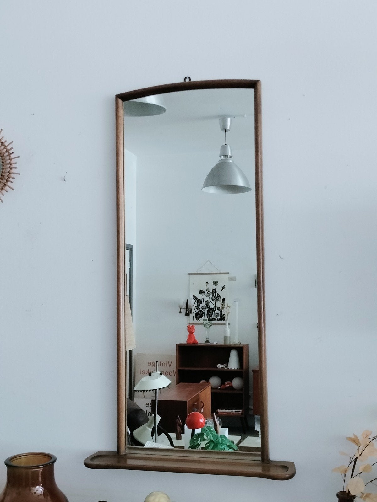 Vintage grote, houten hal of schouw spiegel, Ophalen, Minder dan 50 cm, ., .
