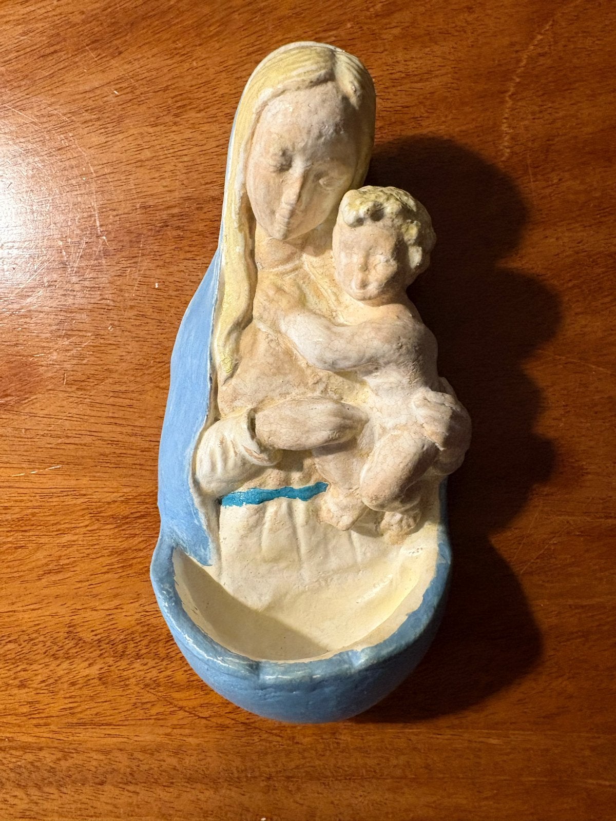Oud Mariabeeldje met Kind - Primitief Geschilderd, Ophalen of Verzenden