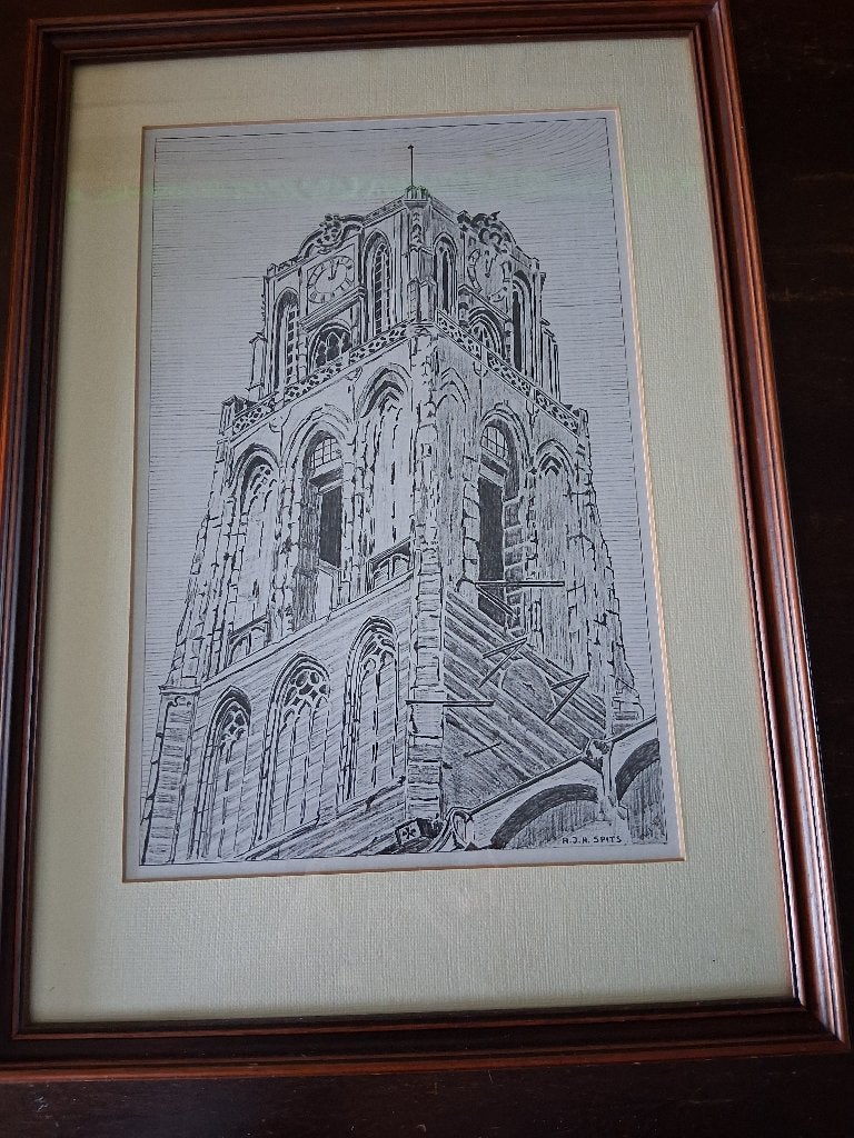 Schilderij, Antiek en Kunst, Overige stijlen, Ophalen of Verzenden, Tekening, Ingelijst