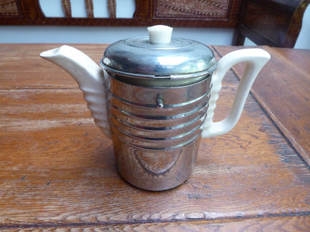 Antieke koffiepot met warmhoudmantel, Everhot England