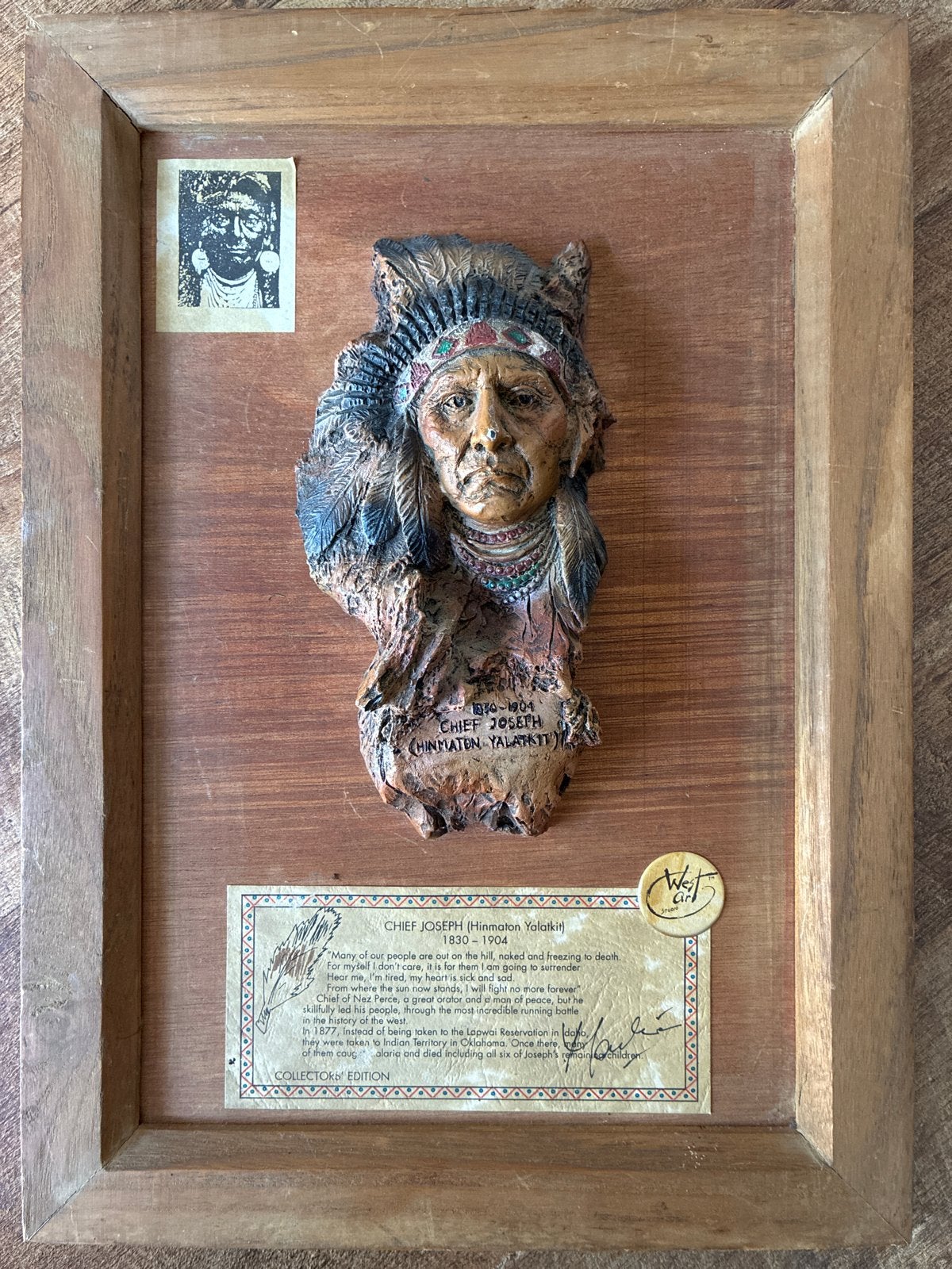 Chief Joseph Indiaan 1830-1904 Collectors Item Wand, Antiek en Kunst, Ophalen of Verzenden, Handgemaakt, Wanddecoratie, 20 - 50 cm